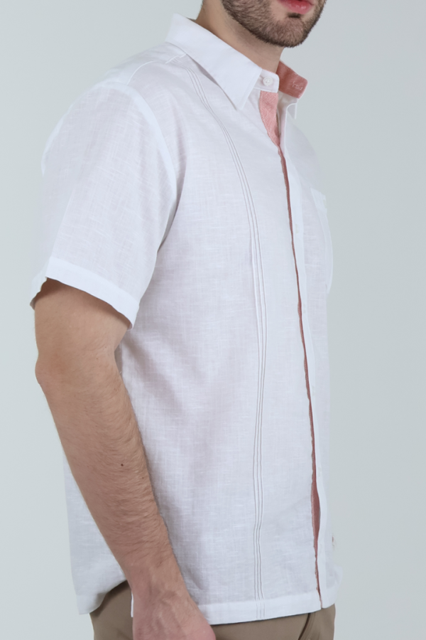 Camisa Blanca Tipo Guayabera Manga Corta Corte Clásico Para Hombre